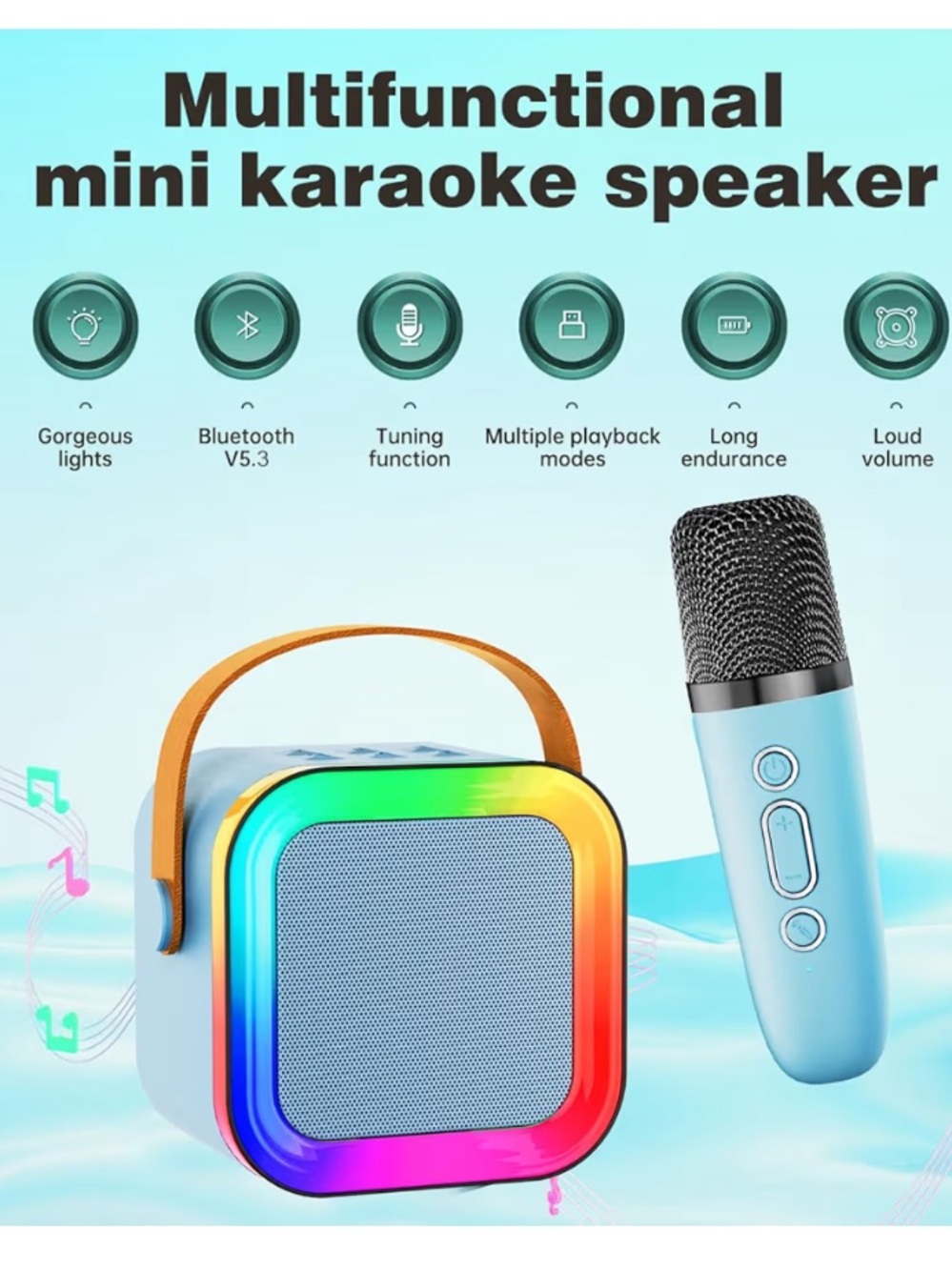 Mini Karaoke Machine Speaker-Portable Bluetooth with Wireless Microphone